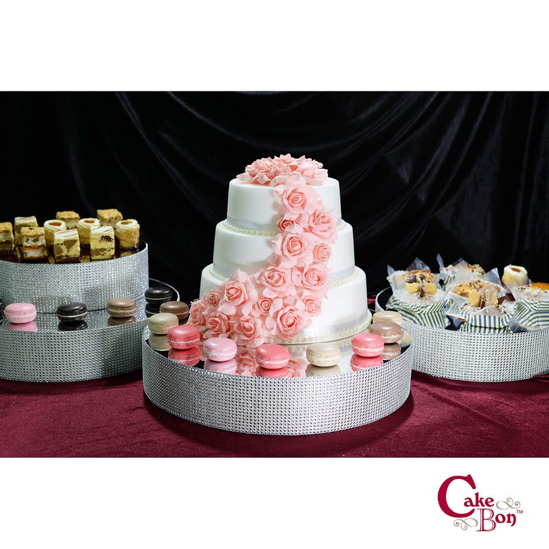 Cakebon Cake Stands - 12"" Silver with Faux Rhinestones for Cakes and Pastries - Lightweight Polystyrene Foam for Party, Sturdy Wedding Cake Stand - Image 5